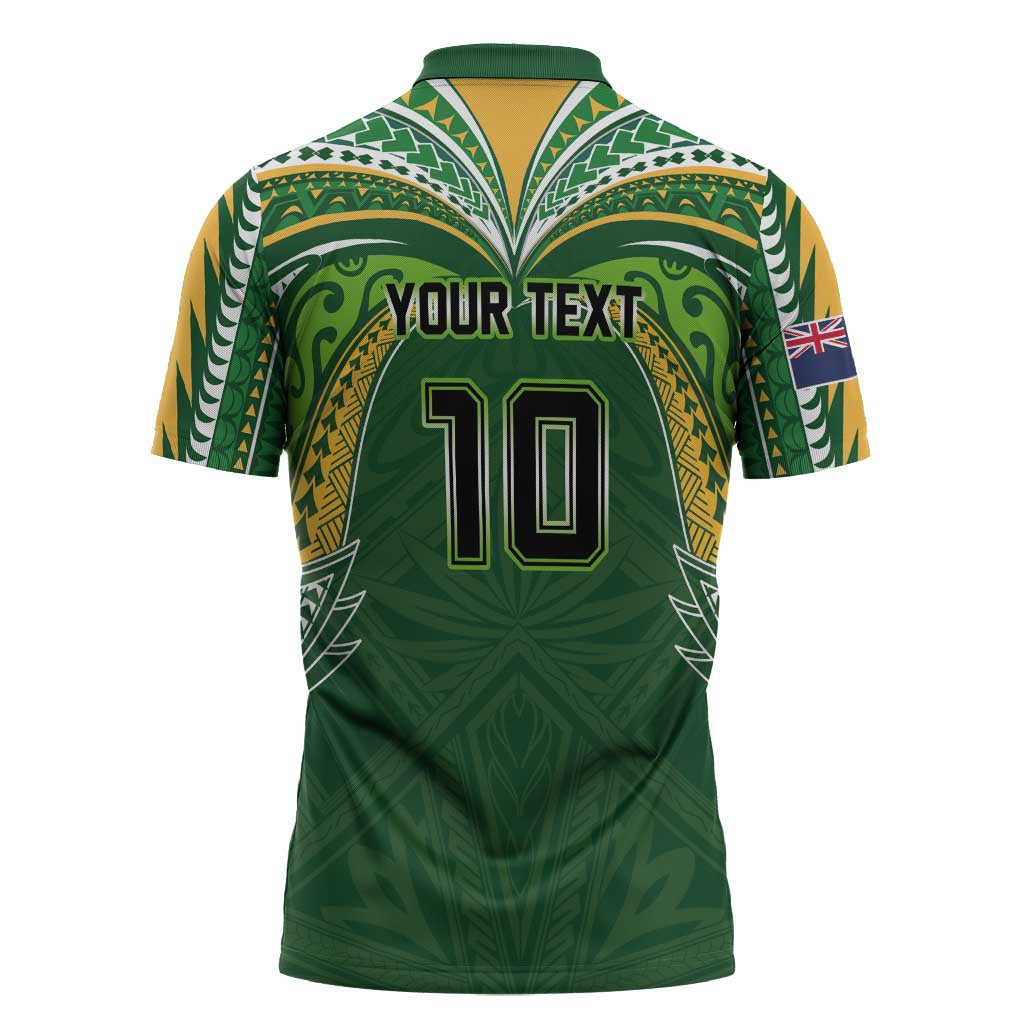 Custom Cook Islands Rugby League Zipper Polo Shirt Tatau Tribal Motifs-Dark Green Color LT03 - Polynesian Pride