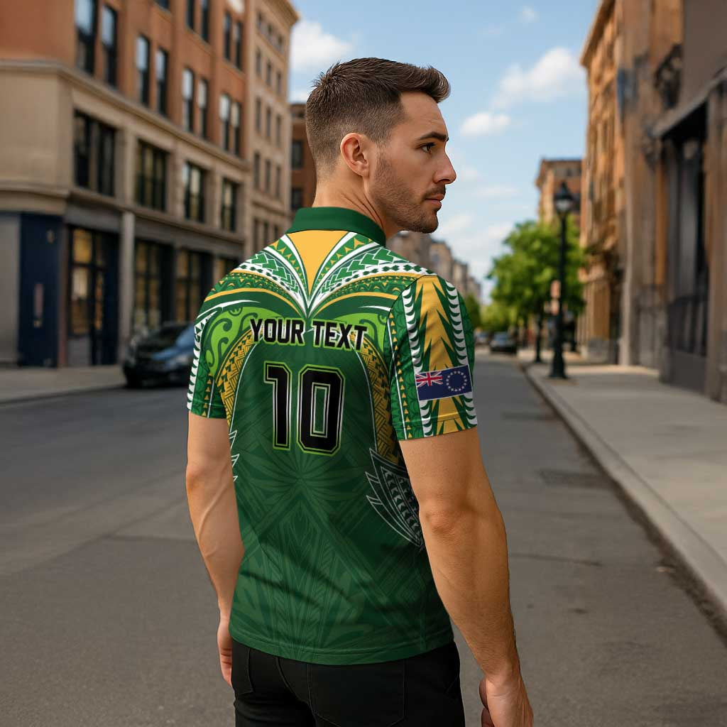 Custom Cook Islands Rugby League Zipper Polo Shirt Tatau Tribal Motifs-Dark Green Color LT03 - Polynesian Pride