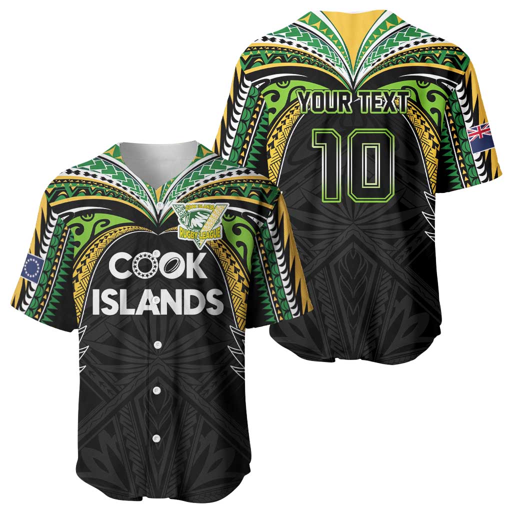 Custom Cook Islands Rugby League Baseball Jersey Tatau Tribal Motifs-Black Color - Polynesian Pride