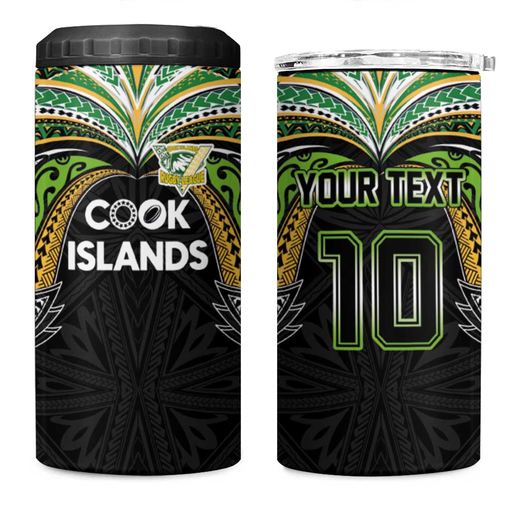 Custom Cook Islands Rugby League 4 in 1 Can Cooler Tumbler Tatau Tribal Motifs-Black Color LT03 One Size: 16 oz Black - Polynesian Pride