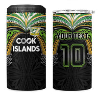 Custom Cook Islands Rugby League 4 in 1 Can Cooler Tumbler Tatau Tribal Motifs-Black Color LT03 One Size: 16 oz Black - Polynesian Pride