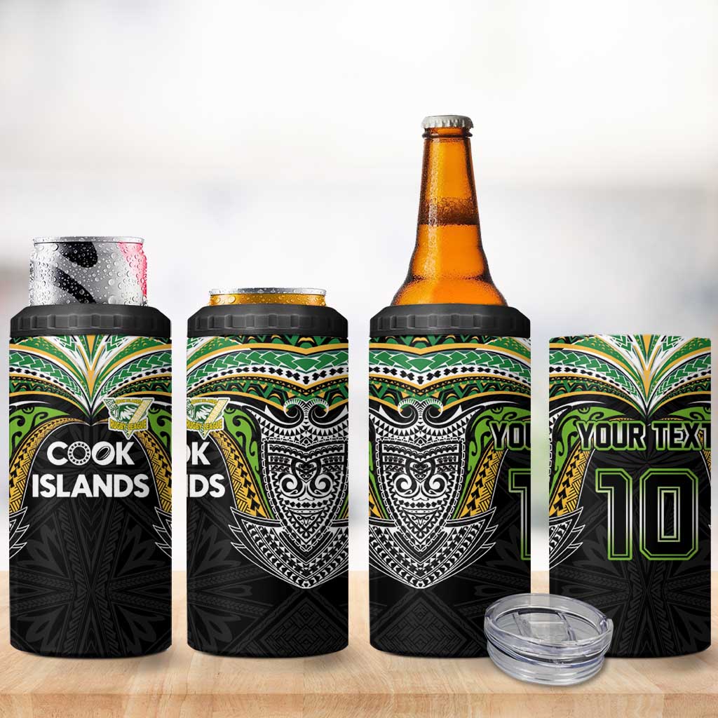 Custom Cook Islands Rugby League 4 in 1 Can Cooler Tumbler Tatau Tribal Motifs-Black Color LT03 - Polynesian Pride