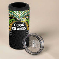 Custom Cook Islands Rugby League 4 in 1 Can Cooler Tumbler Tatau Tribal Motifs-Black Color LT03 - Polynesian Pride