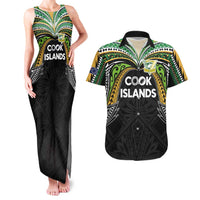 Custom Cook Islands Rugby League Couples Matching Tank Maxi Dress and Hawaiian Shirt Tatau Tribal Motifs-Black Color LT03 Black - Polynesian Pride