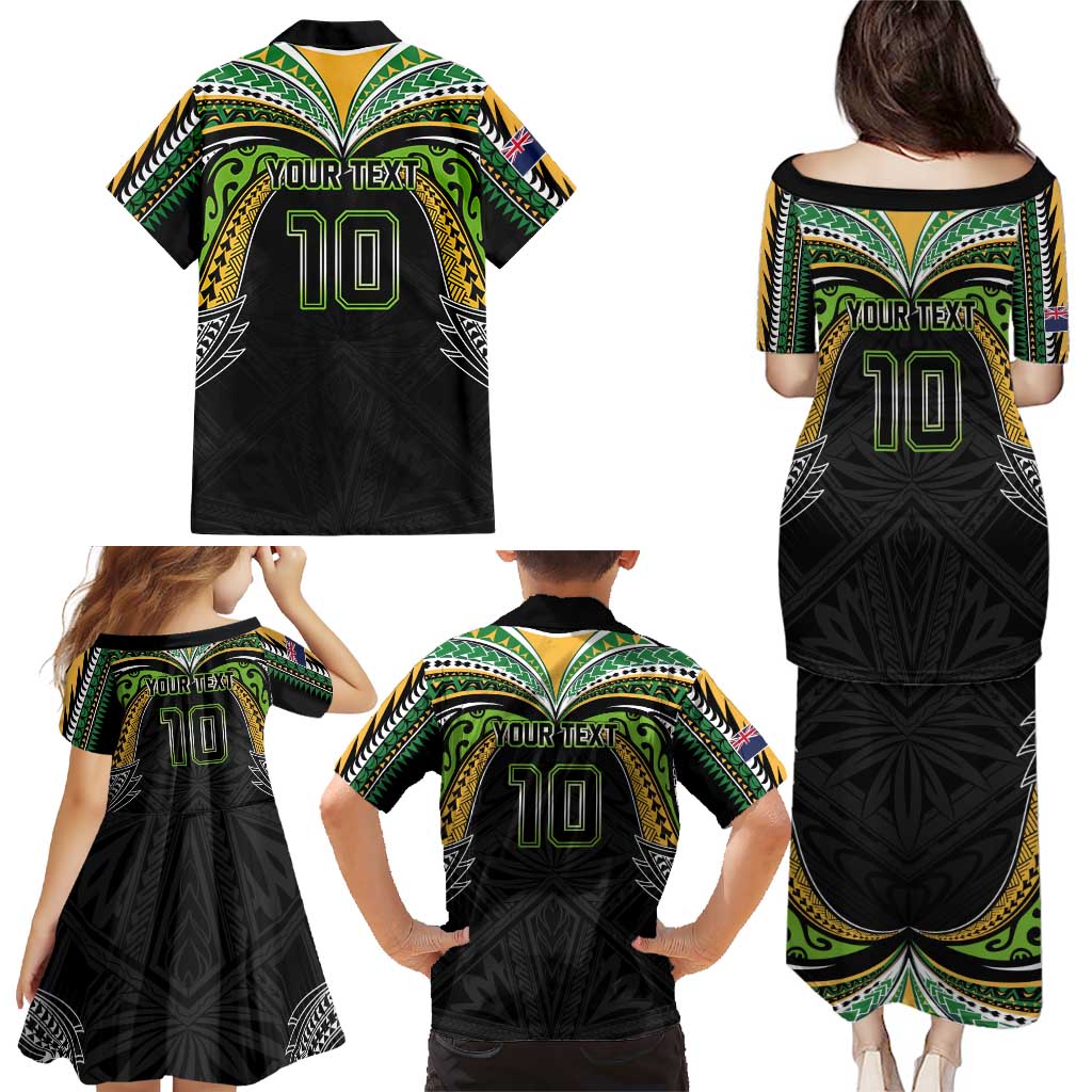 Custom Cook Islands Rugby League Family Matching Puletasi and Hawaiian Shirt Tatau Tribal Motifs-Black Color LT03 - Polynesian Pride