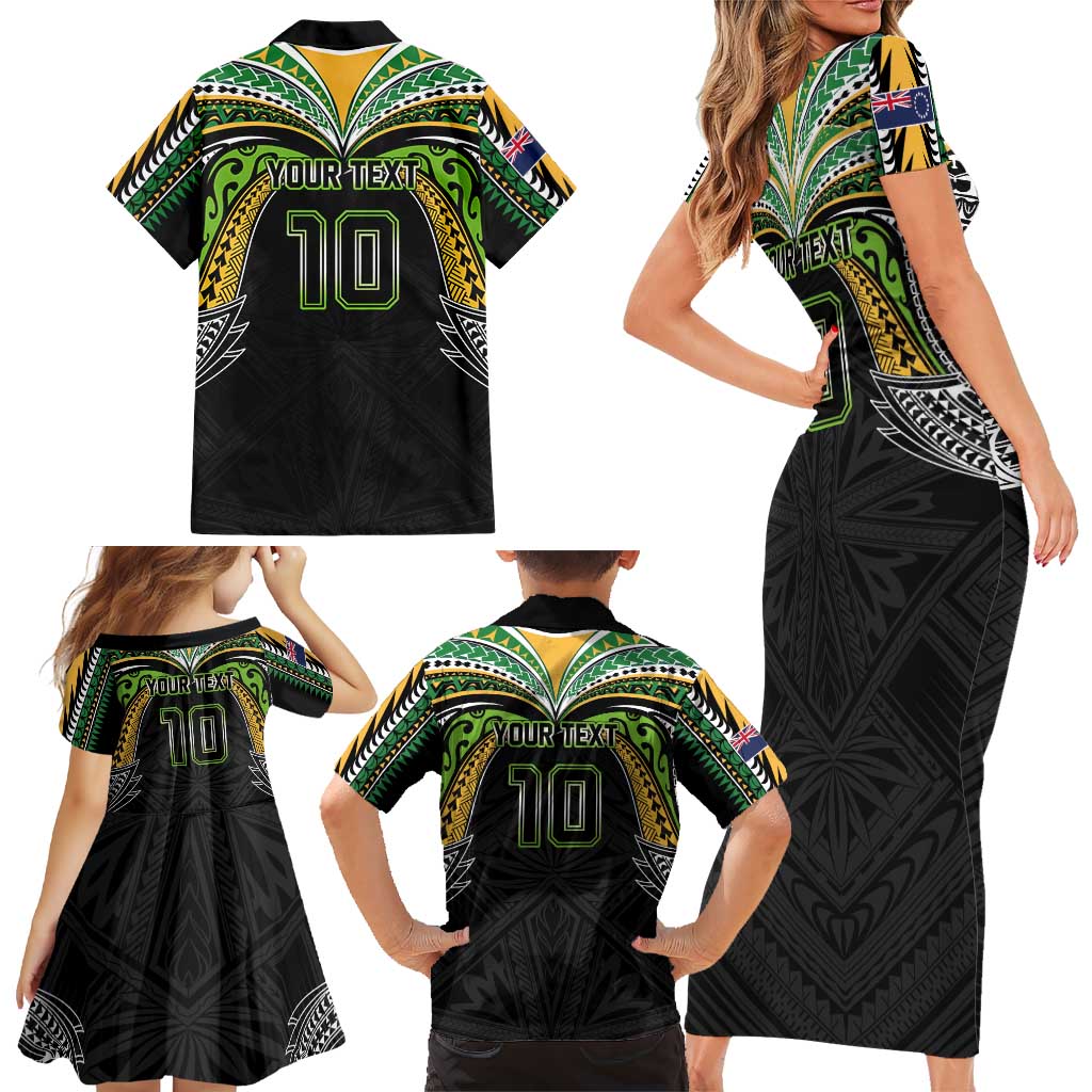 Custom Cook Islands Rugby League Family Matching Short Sleeve Bodycon Dress and Hawaiian Shirt Tatau Tribal Motifs-Black Color LT03 - Polynesian Pride