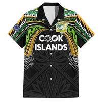 Custom Cook Islands Rugby League Family Matching Short Sleeve Bodycon Dress and Hawaiian Shirt Tatau Tribal Motifs-Black Color LT03 Dad's Shirt - Short Sleeve Black - Polynesian Pride