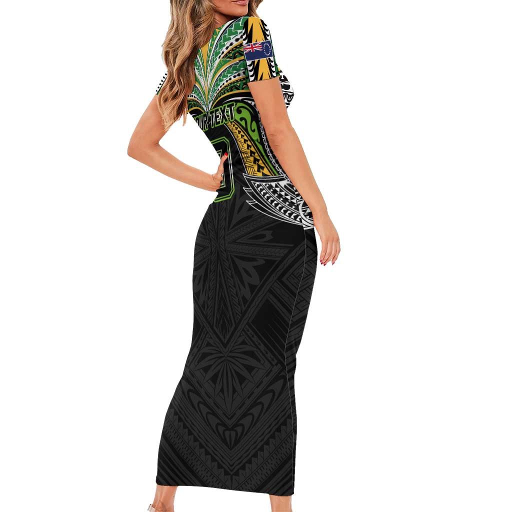 Custom Cook Islands Rugby League Family Matching Short Sleeve Bodycon Dress and Hawaiian Shirt Tatau Tribal Motifs-Black Color LT03 - Polynesian Pride