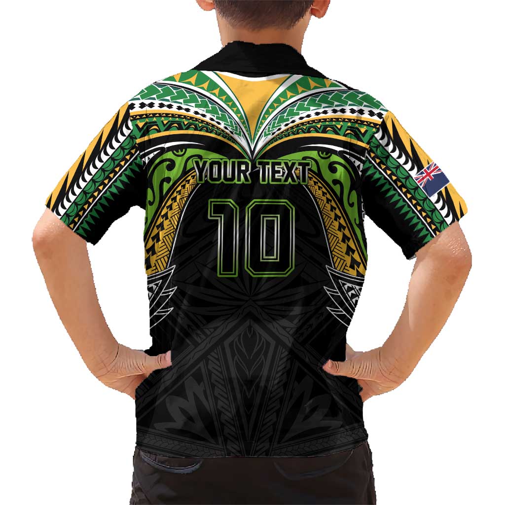 Custom Cook Islands Rugby League Family Matching Tank Maxi Dress and Hawaiian Shirt Tatau Tribal Motifs-Black Color LT03 - Polynesian Pride