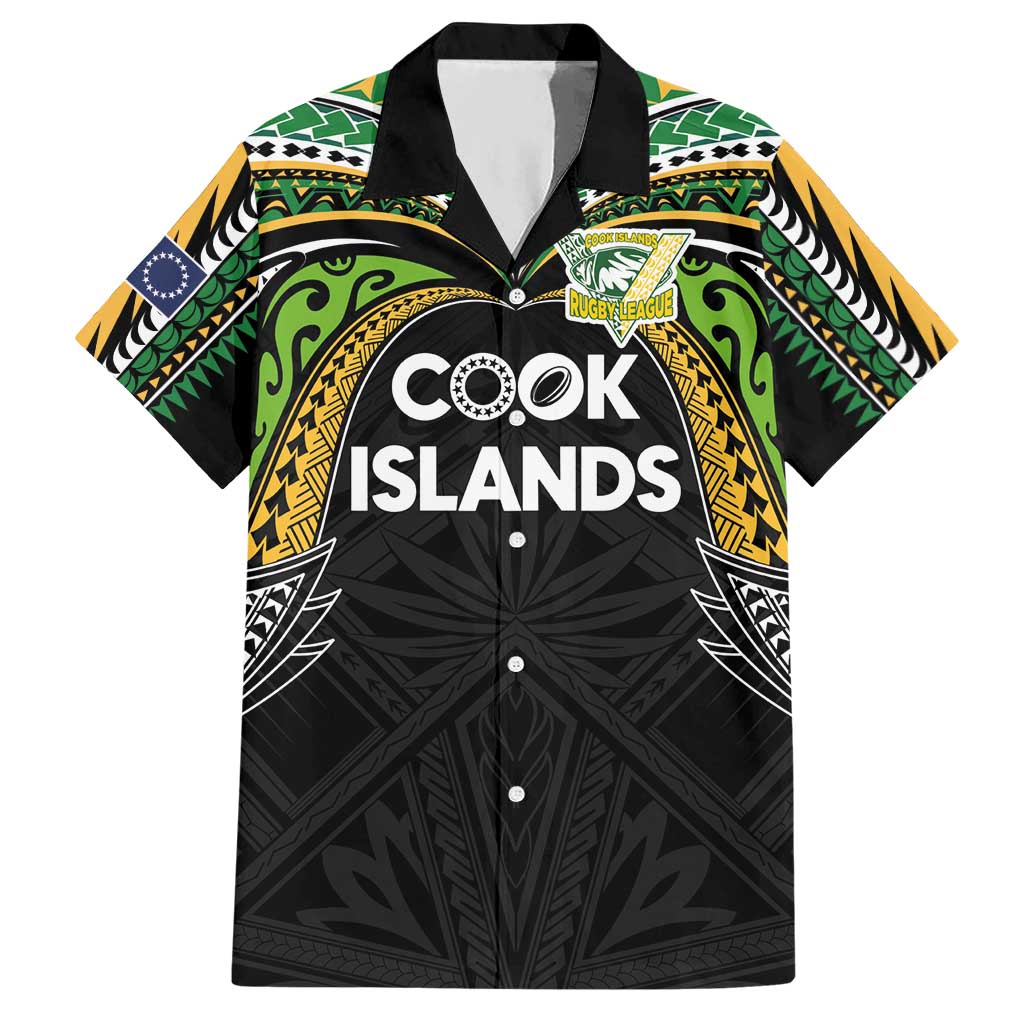Custom Cook Islands Rugby League Hawaiian Shirt Tatau Tribal Motifs-Black Color - Polynesian Pride