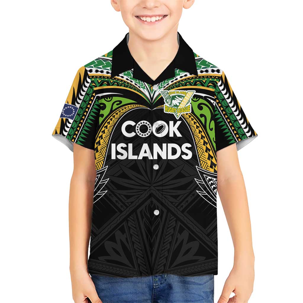 Custom Cook Islands Rugby League Hawaiian Shirt Tatau Tribal Motifs-Black Color - Polynesian Pride