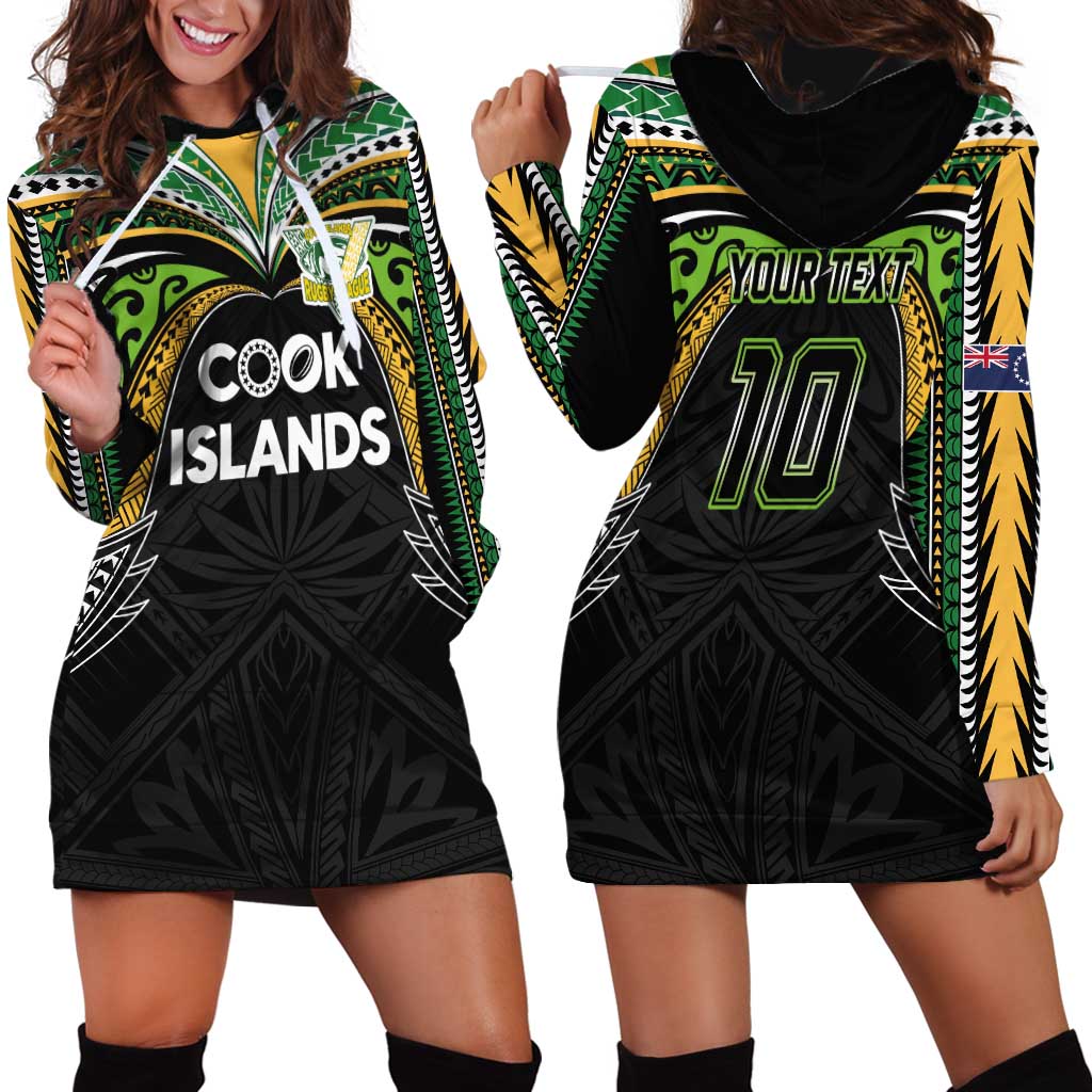 Custom Cook Islands Rugby League Hoodie Dress Tatau Tribal Motifs-Black Color LT03 - Polynesian Pride