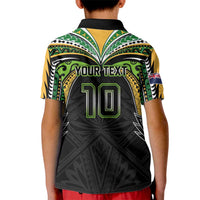 Custom Cook Islands Rugby League Kid Polo Shirt Tatau Tribal Motifs-Black Color - Polynesian Pride