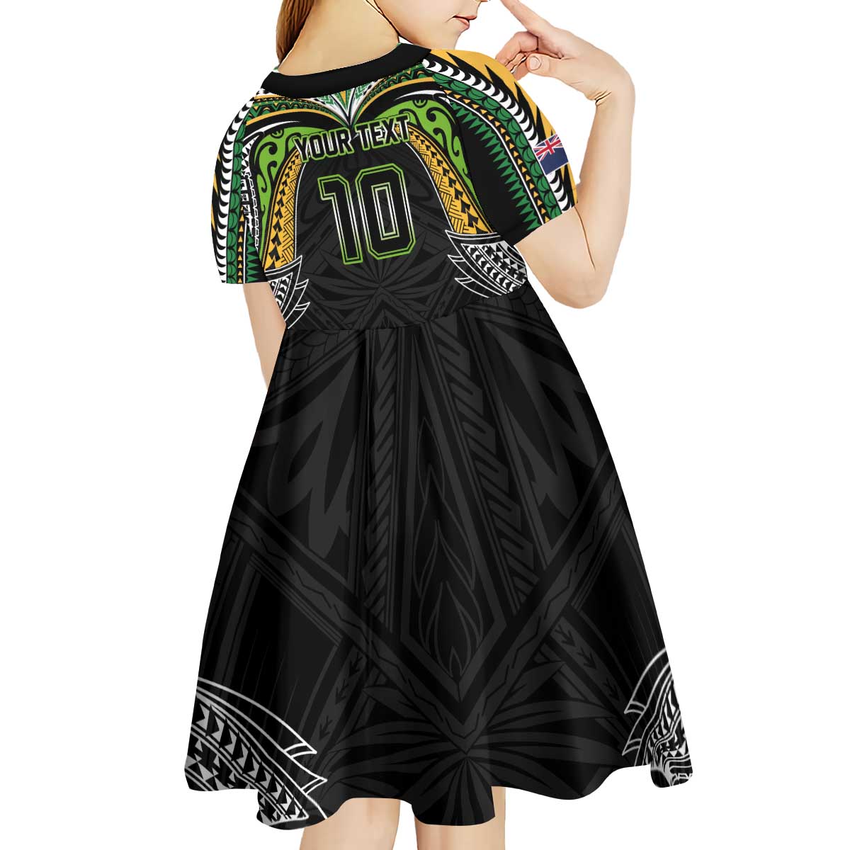 Custom Cook Islands Rugby League Kid Short Sleeve Dress Tatau Tribal Motifs-Black Color LT03 - Polynesian Pride