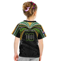 Custom Cook Islands Rugby League Kid T Shirt Tatau Tribal Motifs-Black Color - Polynesian Pride