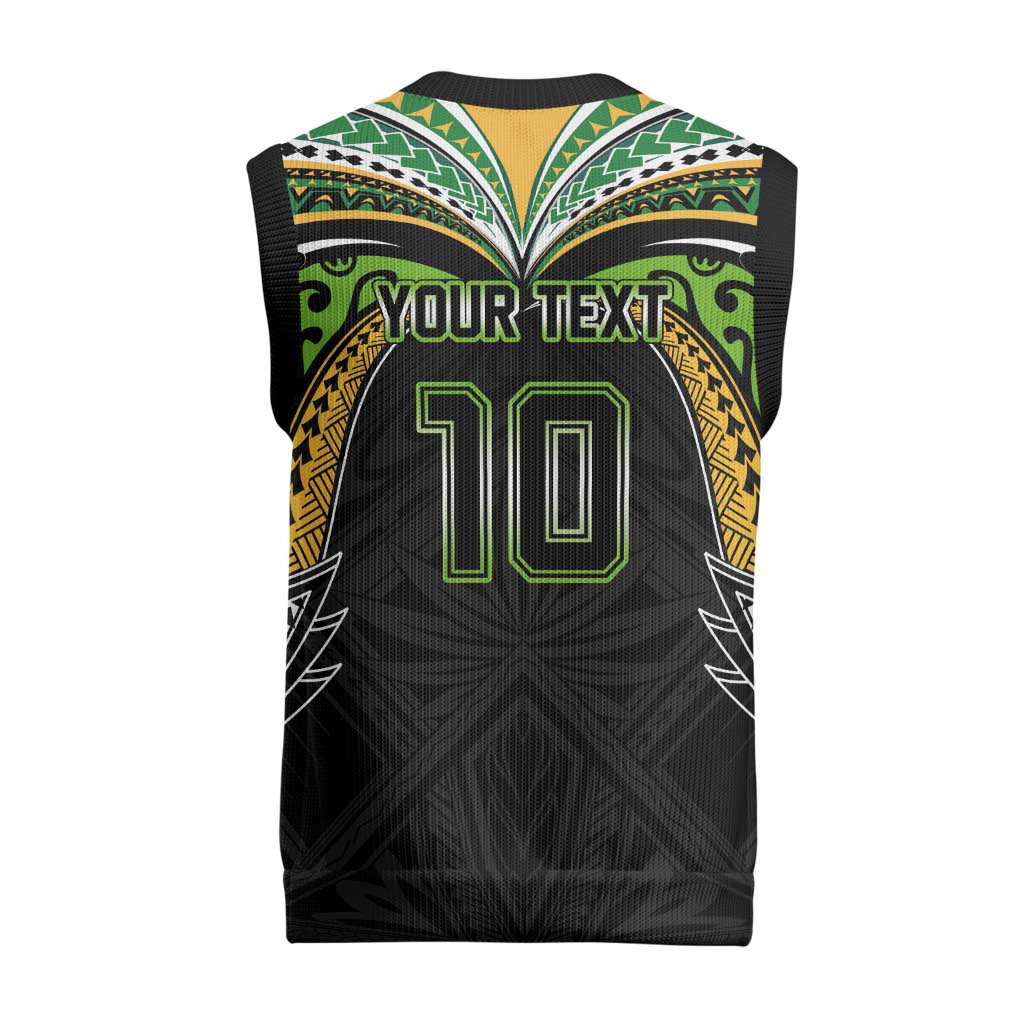 Custom Cook Islands Rugby League Christmas Knitted V-Neck Vest Tatau Tribal Motifs-Black Color LT03 - Polynesian Pride