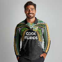 Custom Cook Islands Rugby League Long Sleeve Polo Shirt Tatau Tribal Motifs-Black Color LT03 - Polynesian Pride