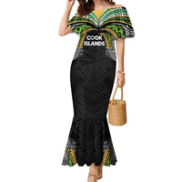 Custom Cook Islands Rugby League Mermaid Dress Tatau Tribal Motifs-Black Color LT03 Women Black - Polynesian Pride
