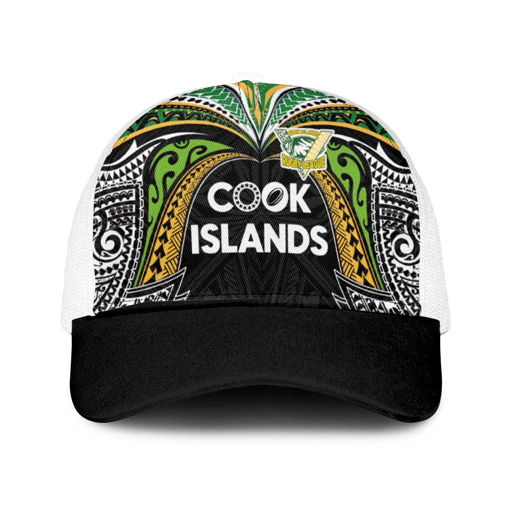 Cook Islands Rugby League Mesh Trucker Cap Tatau Tribal Motifs-Black Color - Polynesian Pride