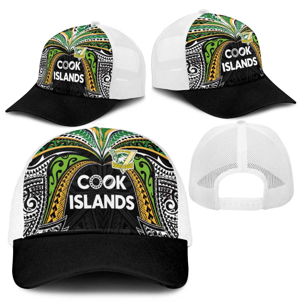 Cook Islands Rugby League Mesh Trucker Cap Tatau Tribal Motifs-Black Color - Polynesian Pride