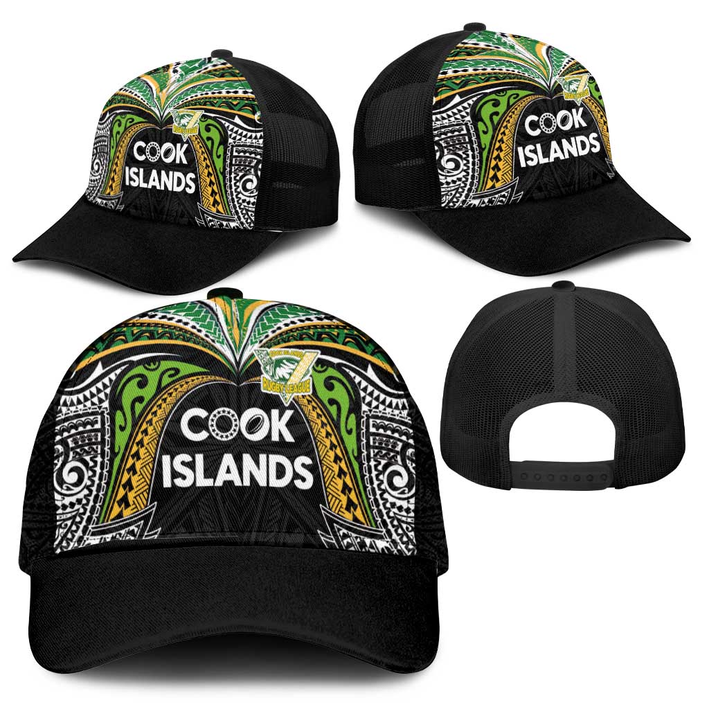Cook Islands Rugby League Mesh Trucker Cap Tatau Tribal Motifs-Black Color - Polynesian Pride