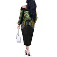 Custom Cook Islands Rugby League Off The Shoulder Long Sleeve Dress Tatau Tribal Motifs-Black Color LT03 - Polynesian Pride