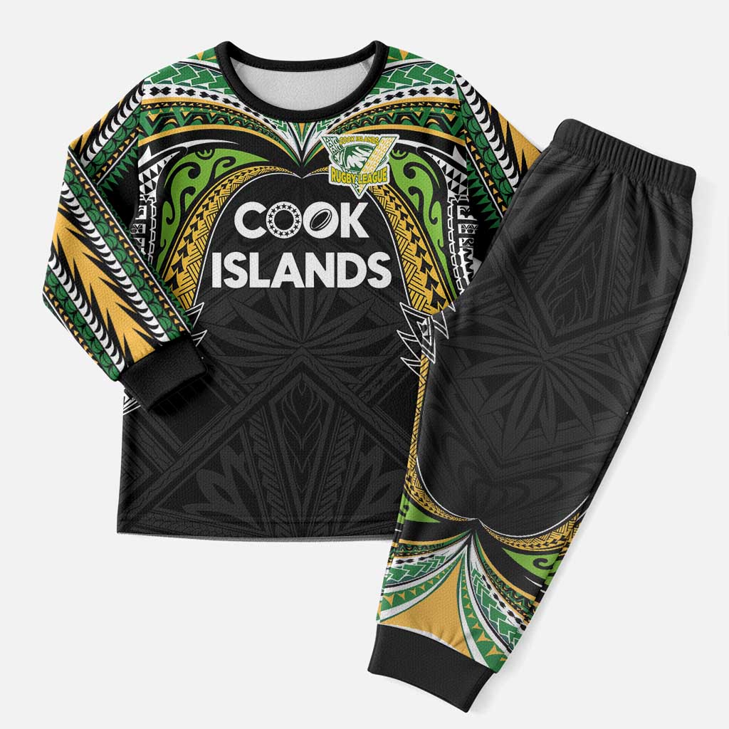 Custom Cook Islands Rugby League Christmas Pajama Set Tatau Tribal Motifs-Black Color LT03 Men Black - Polynesian Pride