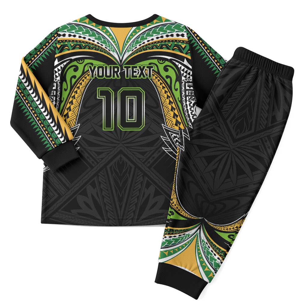 Custom Cook Islands Rugby League Christmas Pajama Set Tatau Tribal Motifs-Black Color LT03 - Polynesian Pride