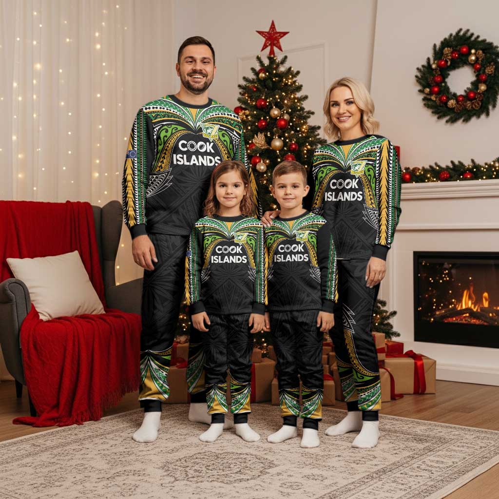 Custom Cook Islands Rugby League Christmas Pajama Set Tatau Tribal Motifs-Black Color LT03 - Polynesian Pride