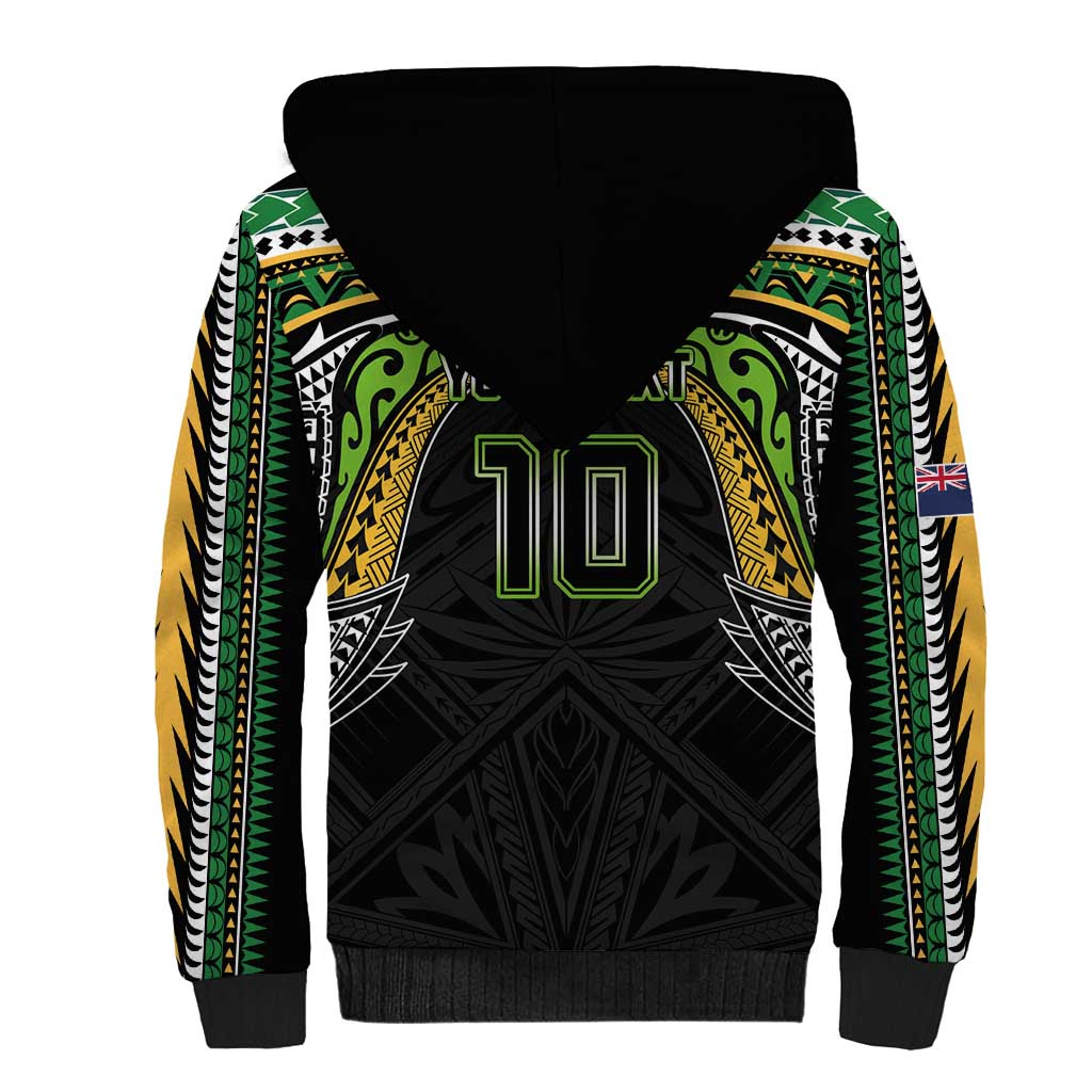 Custom Cook Islands Rugby League Sherpa Hoodie Tatau Tribal Motifs-Black Color LT03 - Polynesian Pride