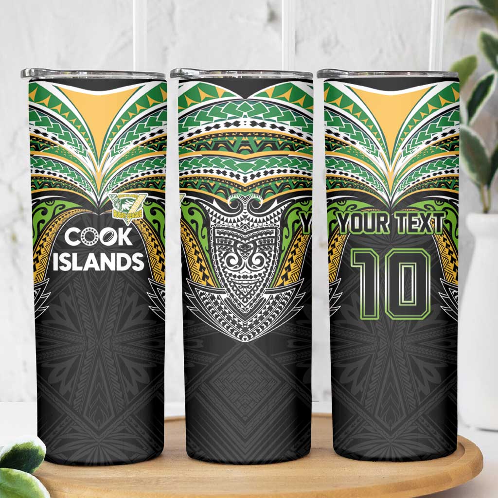 Custom Cook Islands Rugby League Skinny Tumbler Tatau Tribal Motifs-Black Color LT03 - Polynesian Pride