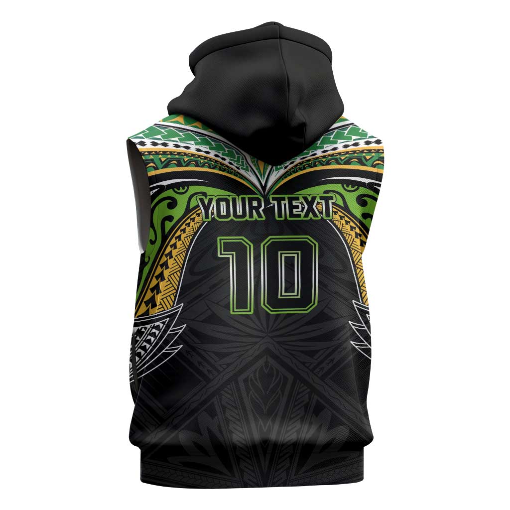 Custom Cook Islands Rugby League Sleeveless Hoodie Tatau Tribal Motifs-Black Color LT03 - Polynesian Pride