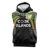 Custom Cook Islands Rugby League Sleeveless Zip Hoodie Tatau Tribal Motifs-Black Color LT03 Black - Polynesian Pride