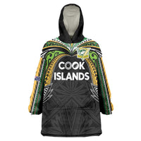 Custom Cook Islands Rugby League Wearable Blanket Hoodie Tatau Tribal Motifs-Black Color LT03 One Size Black - Polynesian Pride
