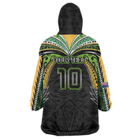 Custom Cook Islands Rugby League Wearable Blanket Hoodie Tatau Tribal Motifs-Black Color LT03 - Polynesian Pride