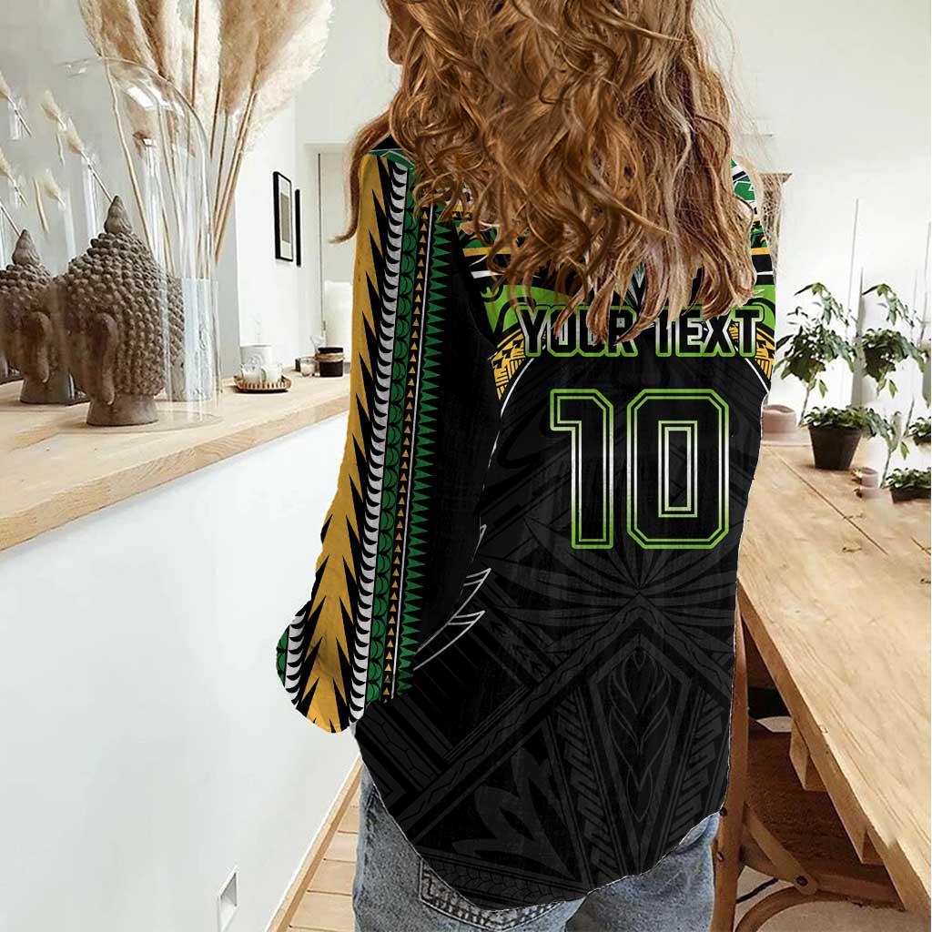 Custom Cook Islands Rugby League Women Casual Shirt Tatau Tribal Motifs-Black Color LT03 - Polynesian Pride