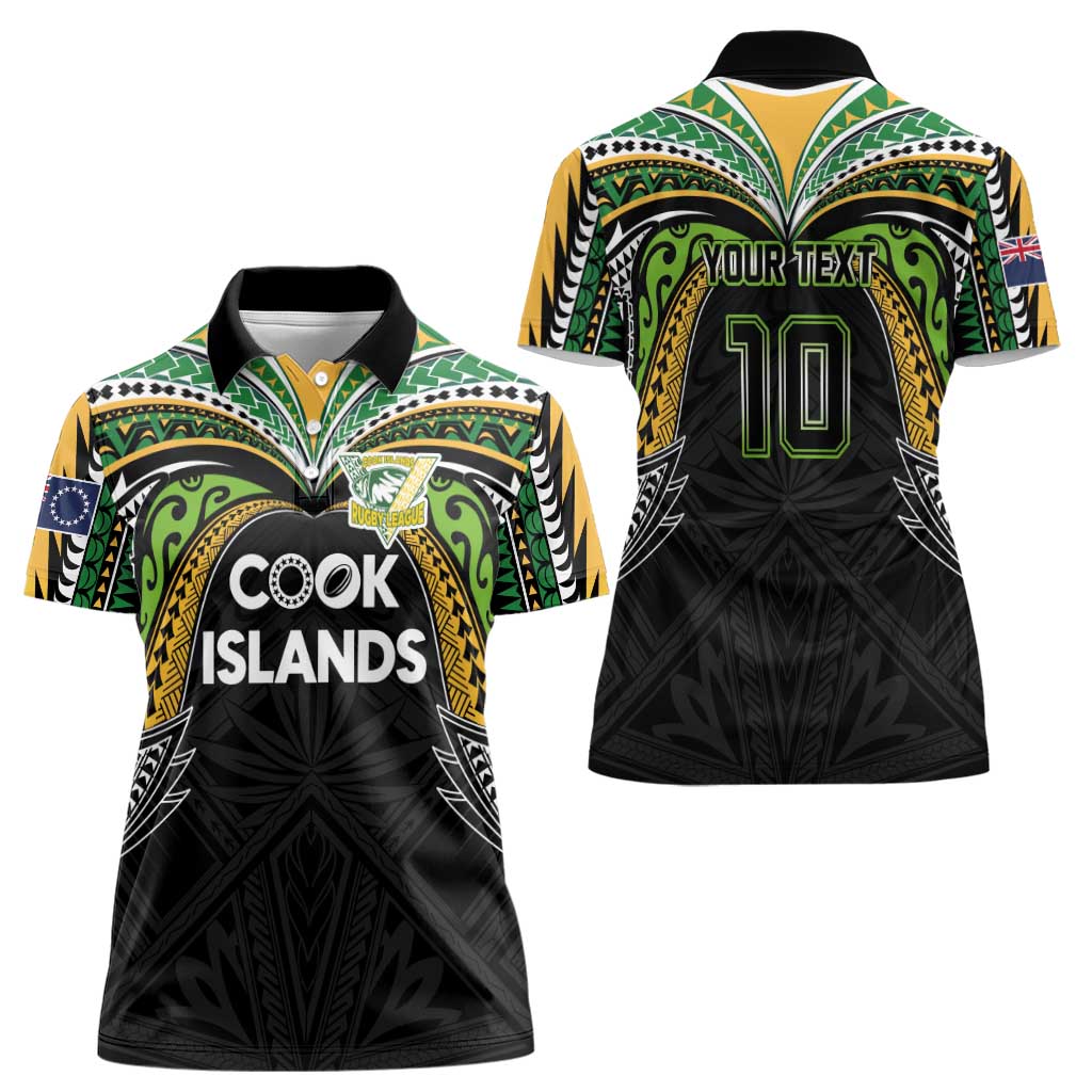 Custom Cook Islands Rugby League Women Polo Shirt Tatau Tribal Motifs-Black Color LT03 - Polynesian Pride