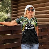 Custom Cook Islands Rugby League Women Polo Shirt Tatau Tribal Motifs-Black Color LT03 - Polynesian Pride