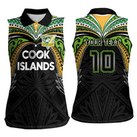 Custom Cook Islands Rugby League Women Sleeveless Polo Shirt Tatau Tribal Motifs-Black Color LT03 - Polynesian Pride