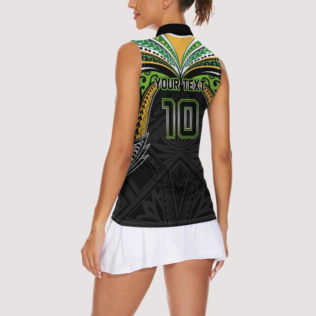 Custom Cook Islands Rugby League Women Sleeveless Polo Shirt Tatau Tribal Motifs-Black Color LT03 - Polynesian Pride