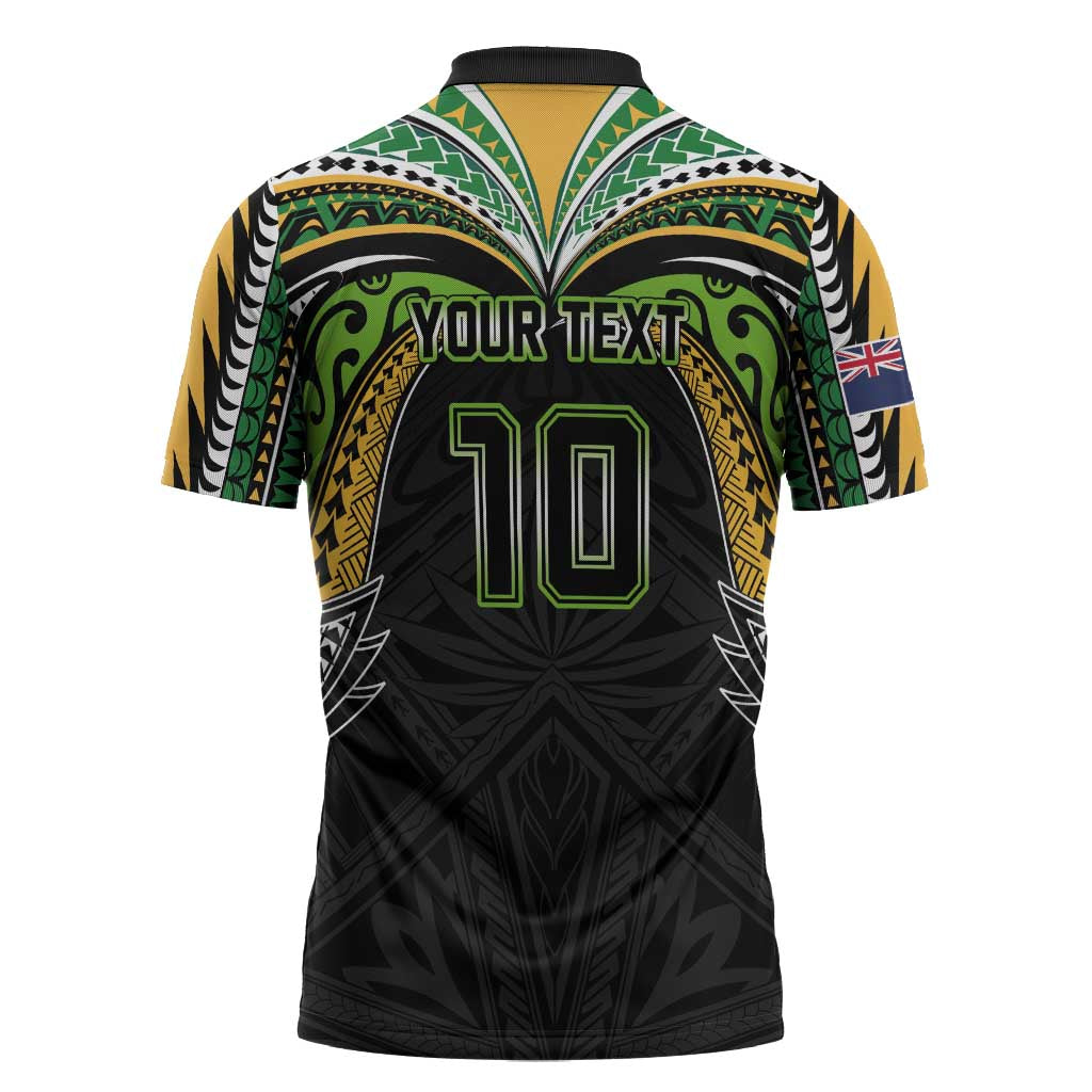 Custom Cook Islands Rugby League Zipper Polo Shirt Tatau Tribal Motifs-Black Color LT03 - Polynesian Pride