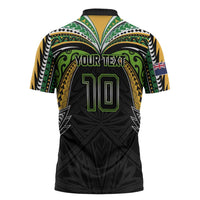 Custom Cook Islands Rugby League Zipper Polo Shirt Tatau Tribal Motifs-Black Color LT03 - Polynesian Pride
