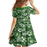 Hawaiian Quilt Pattern Family Matching Long Sleeve Bodycon Dress and Hawaiian Shirt Hibiscus and Tribal Element Vintage Green Vibe LT03 - Polynesian Pride