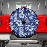 Hawaiian Quilt Pattern Spare Tire Cover Hibiscus and Tribal Element Vintage Blue Vibe LT03 - Polynesian Pride
