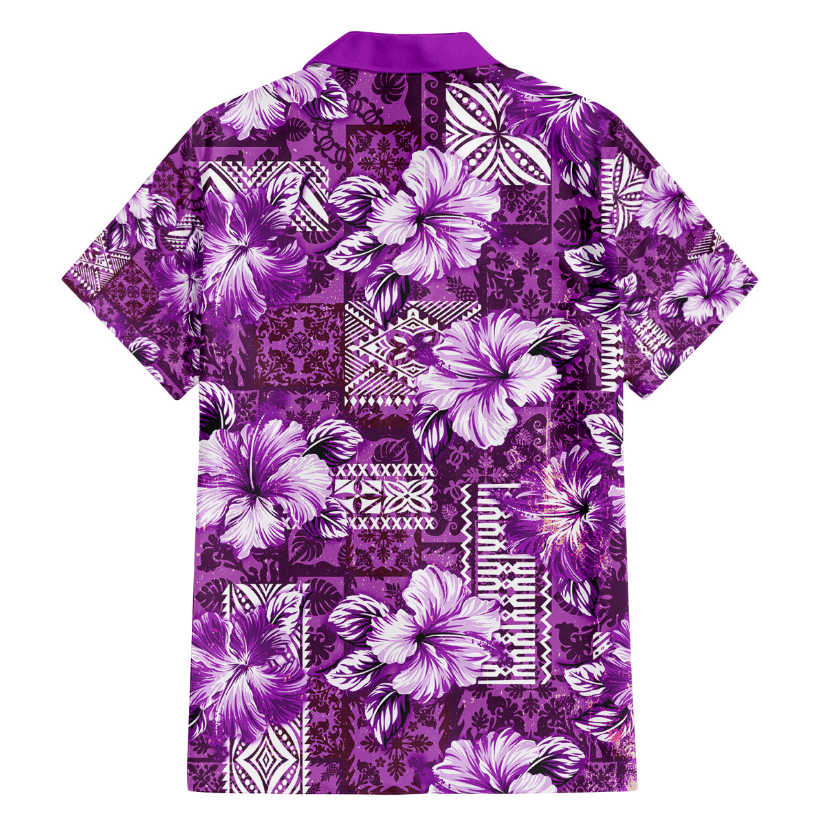 Hawaiian Quilt Pattern Family Matching Off Shoulder Maxi Dress and Hawaiian Shirt Hibiscus and Tribal Element Vintage Purple Vibe LT03 - Polynesian Pride