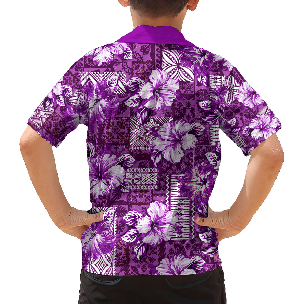 Hawaiian Quilt Pattern Family Matching Tank Maxi Dress and Hawaiian Shirt Hibiscus and Tribal Element Vintage Purple Vibe LT03 - Polynesian Pride