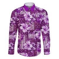 Hawaiian Quilt Pattern Family Matching Tank Maxi Dress and Hawaiian Shirt Hibiscus and Tribal Element Vintage Purple Vibe LT03 Dad's Shirt - Long Sleeve Purple - Polynesian Pride