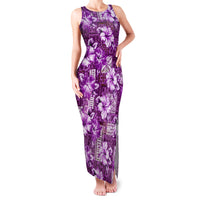 Hawaiian Quilt Pattern Family Matching Tank Maxi Dress and Hawaiian Shirt Hibiscus and Tribal Element Vintage Purple Vibe LT03 Mom's Dress Purple - Polynesian Pride