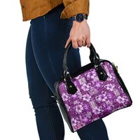 Hawaiian Quilt Pattern Shoulder Handbag Hibiscus and Tribal Element Vintage Purple Vibe LT03 - Polynesian Pride