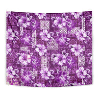 Hawaiian Quilt Pattern Tapestry Hibiscus and Tribal Element Vintage Purple Vibe LT03 - Polynesian Pride